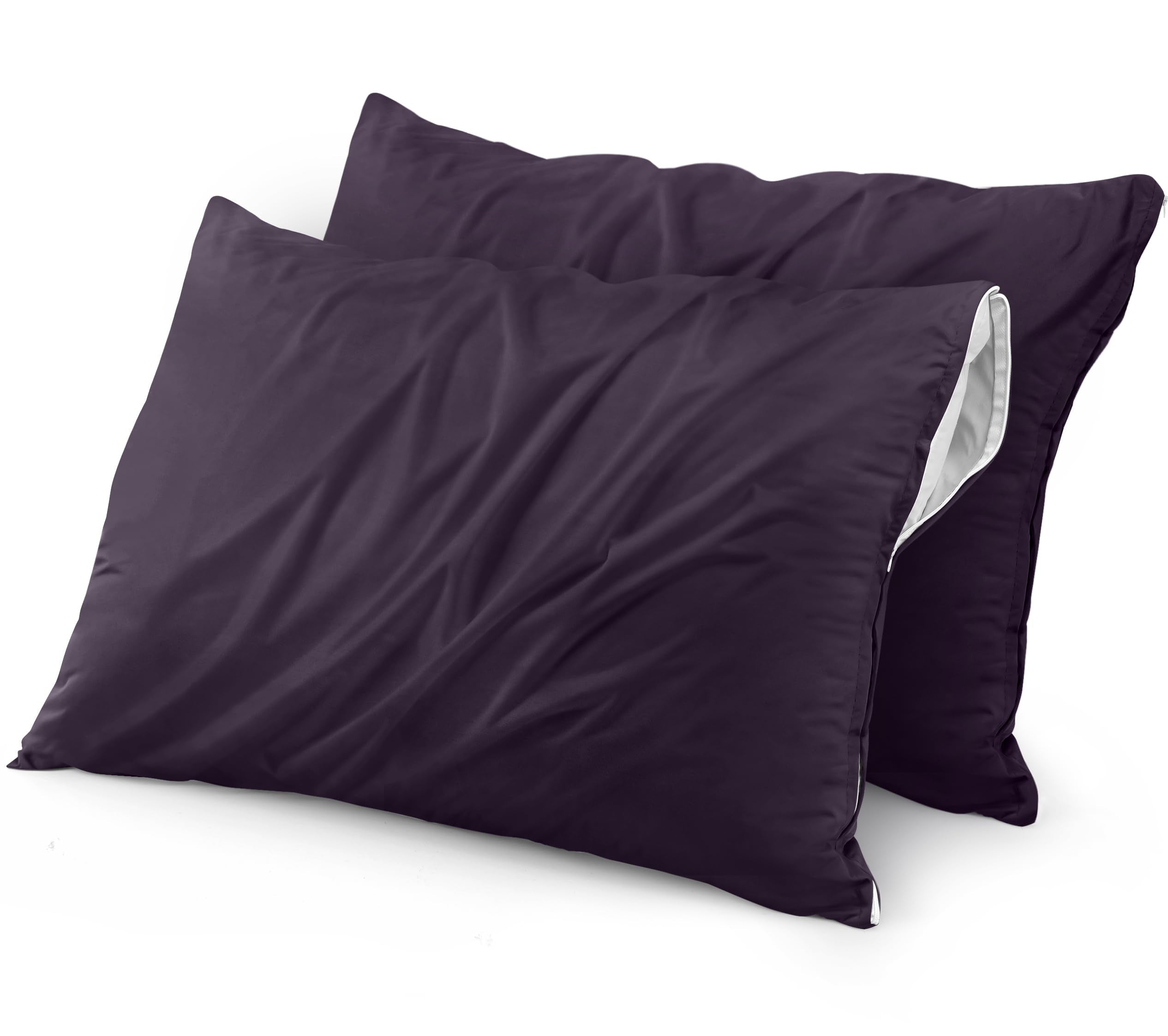 Utopia Bedding Waterproof Pillow Protector Zippered (2 Pack) Standard Purple - Bed Bug Proof Pillow Encasement 20 X 26 Inches